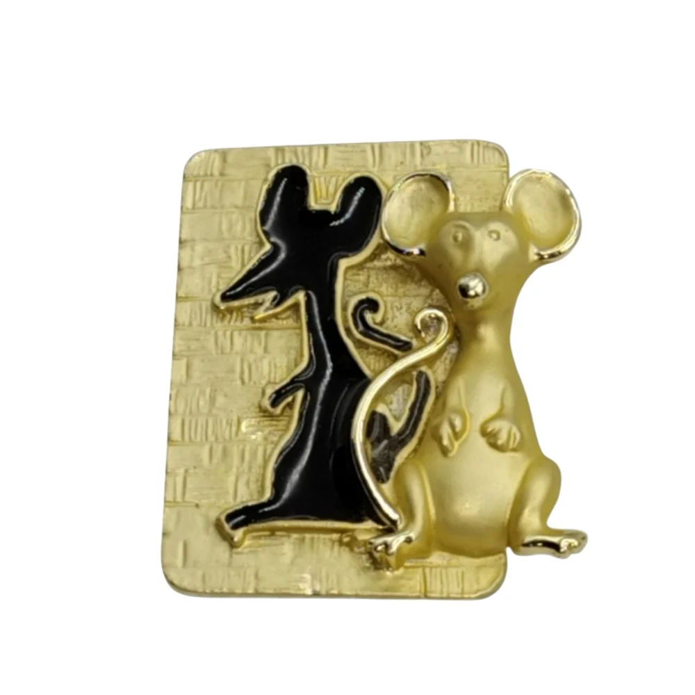 Gold Tone Enamel Mouse Silhouette Brooch NWOT